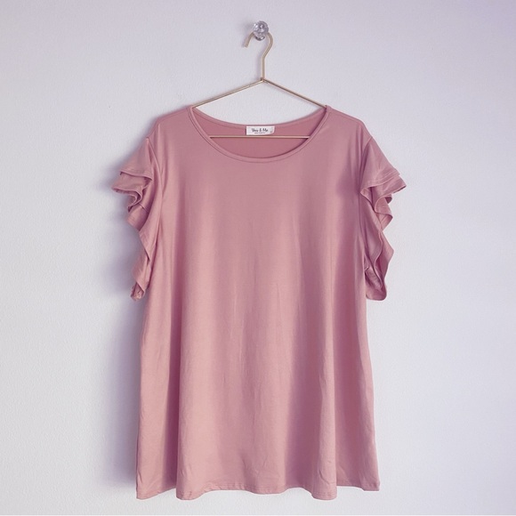 You & Me Double Ruffle Sleeve Knit Pullover Blouse Women’s Plus 1X Dusty Pink - Picture 2 of 9